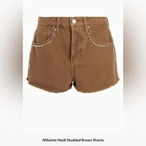 デニム・ジーパン ALLSAINTS Women Denim Shorts HEIDI WE074Y LIGHT BROWN Brown Heidi Studded Distressed Denim Shorts Light Brown | ALLSAINTS
